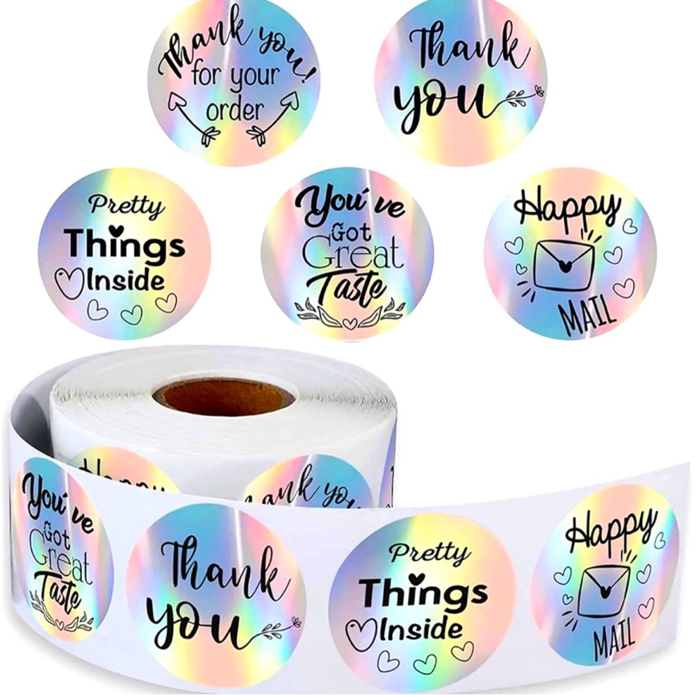 500 PREMIUM HOLOGRAPHIC Small Business Stickers 1.5 inch  For Packaging Sealing